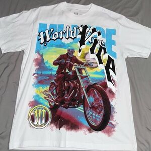Midnight Studios World Vice Graphic White Mens T-Shirt - Motorbike Skull Design